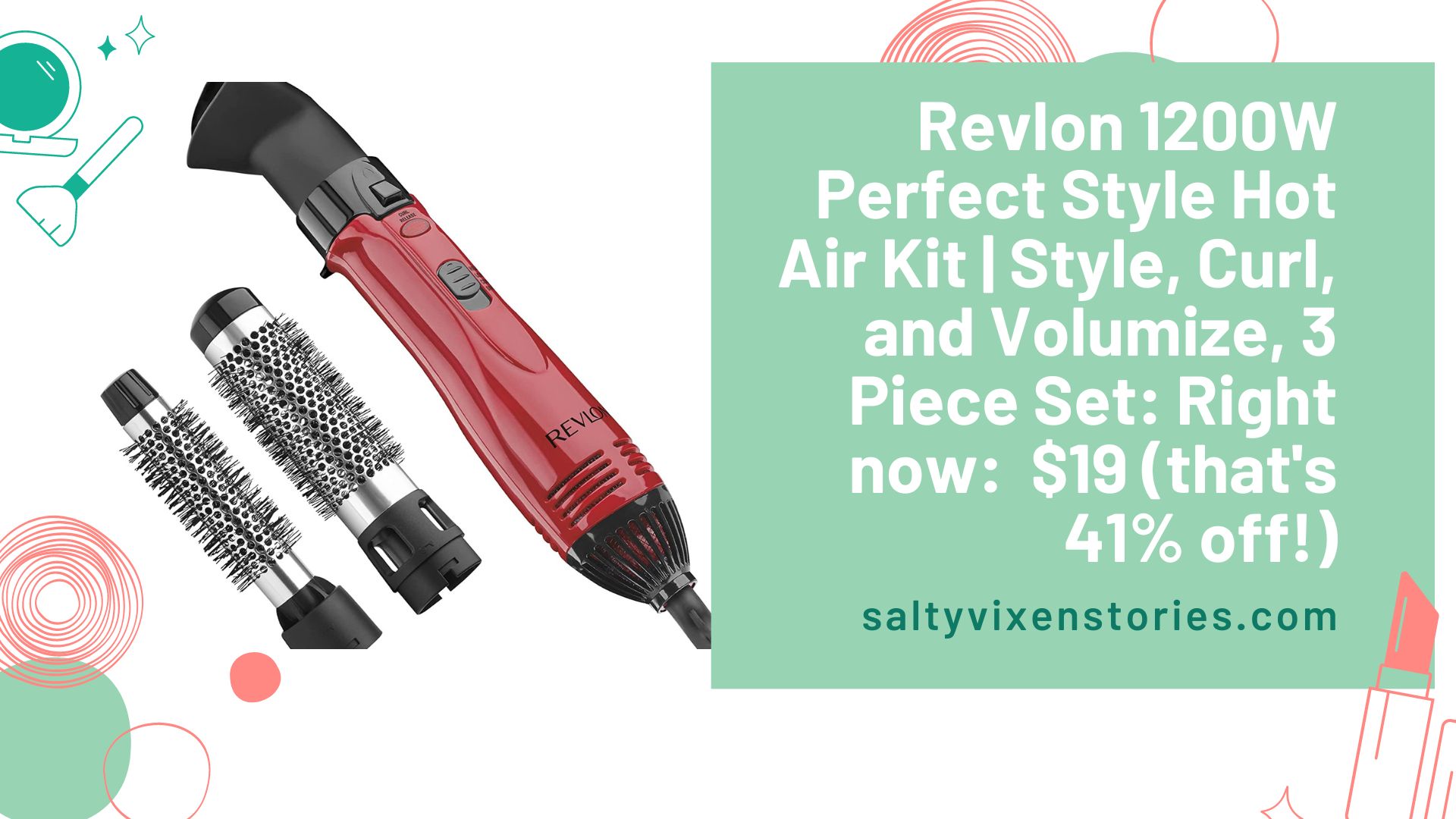 Revlon 1200W Perfect Style Hot Air Kit Style, Curl, and Volumize, 3