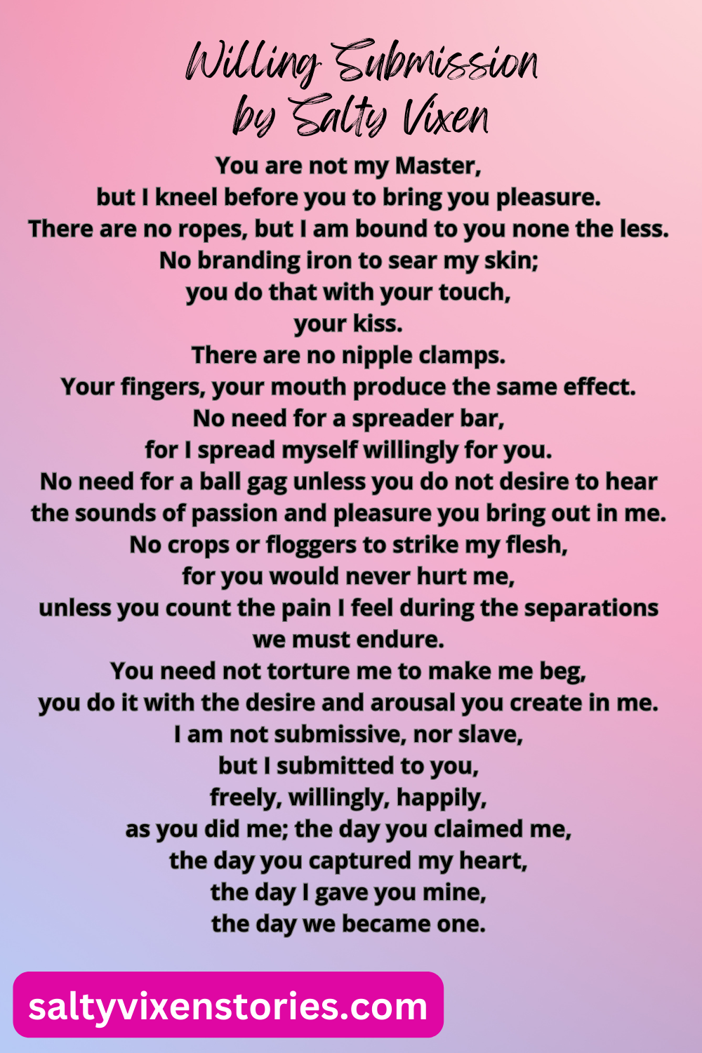 Willing Submission a Non BDSM Poem that is BDSM by Salty