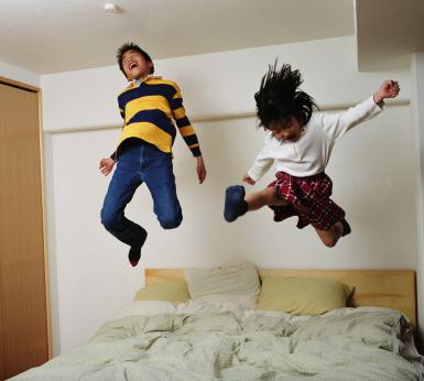 jumping on bed