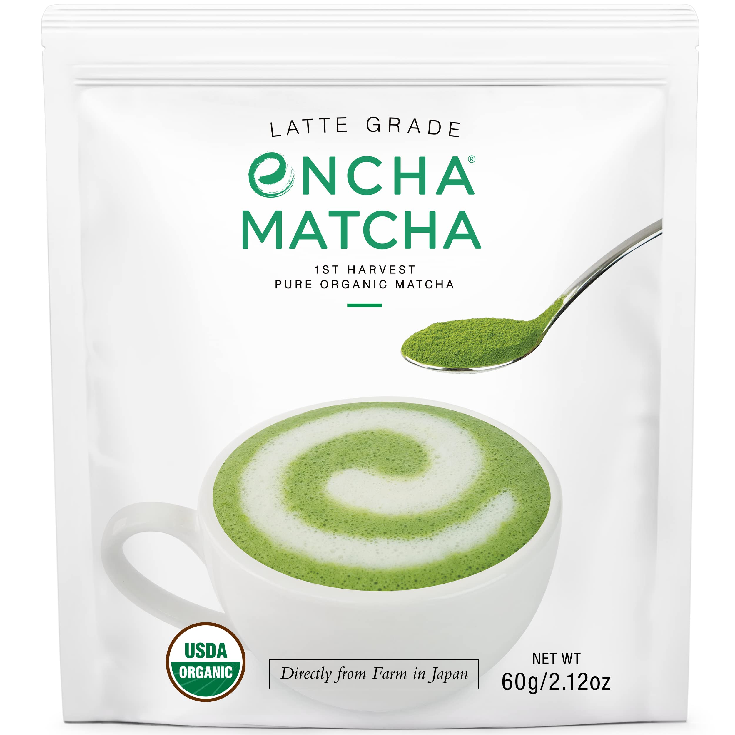 Encha Latte Grade Matcha Powder Unsweetened First Harvest Organic Matcha Green Tea Powder From Uji Japan 60g2.12 Ounce Premium Powder for matcha latte smoothie Caffeine L Theanine