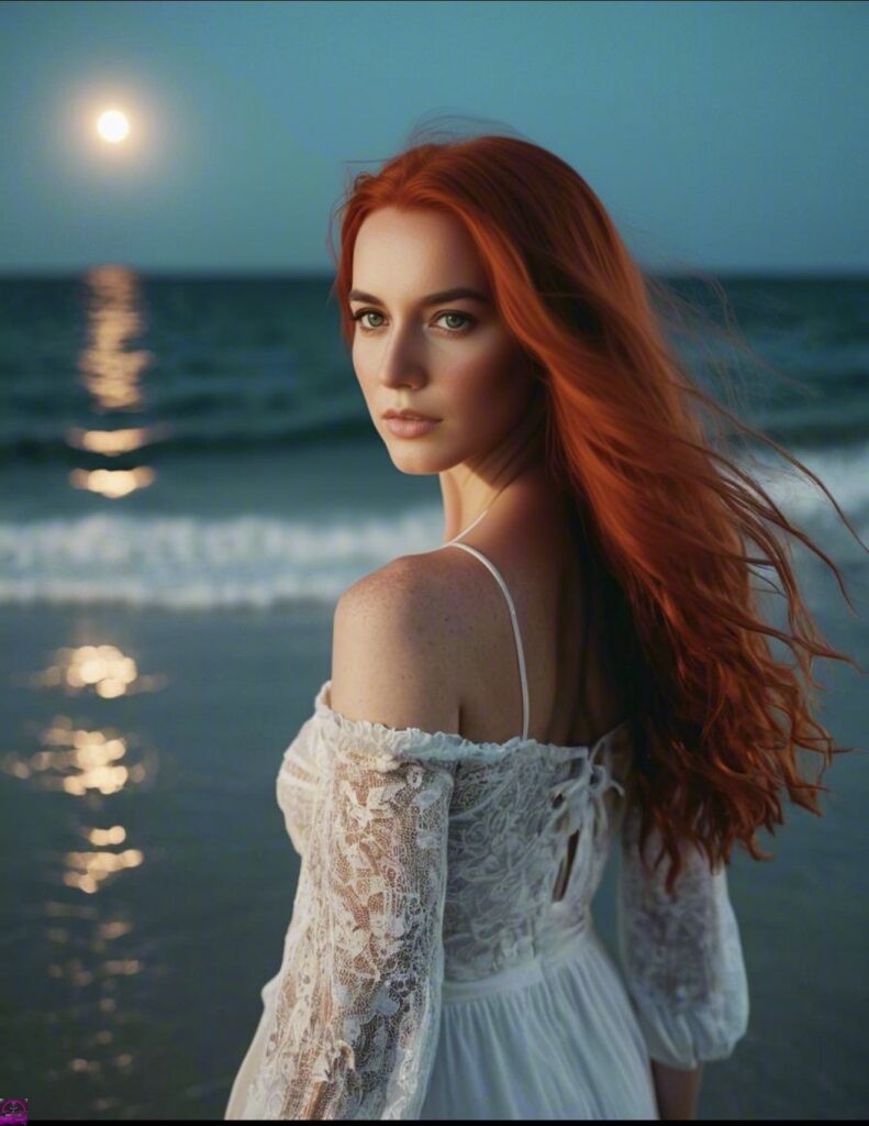 Woman with red hair by ocean by Salty Vixen