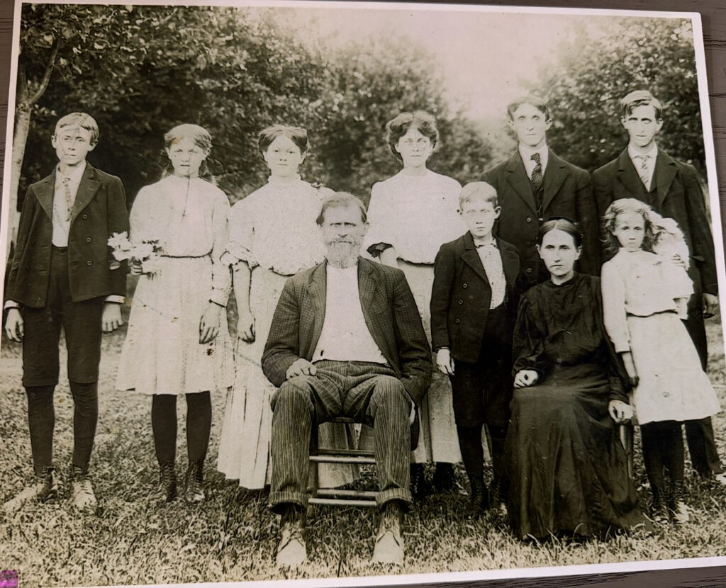My 2nd great grandpa George W. Bunch and 2nd great Mary Ann Bowling grandma holding my grandpa Sterling Bunch 1926. Williamsburg KY